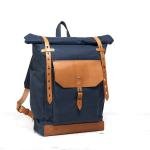Blue Waxed Canvas and Leather Backpack for Work | Customizable Roll Top Daypack | Personalized Water Resistant Rucksack | Jaipurio Sustainable Collection