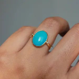 Natural Turquoise & Diamond Ring: 18K Gold December Birthstone Ring | Luxury Statement Jewelry | Authentic Indian Craftsmanship | Minimalist Design