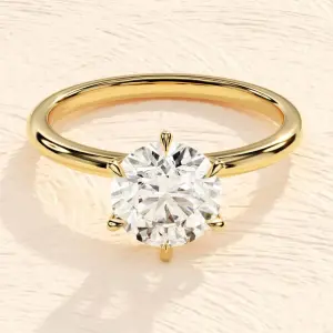 6-Prong Moissanite Engagement Ring: 14K Gold Solitaire Ring | 1-2 CT Brilliant Cut Stone | Luxury Bridal Jewelry | Classic Promise Ring Design