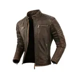 Men's Italian Brown Leather Motorcycle Jacket: CE Certified Armor | 100% Genuine Cowhide | Handmade 80s Biker Style | Premium Protection