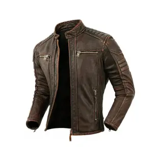 Men's Italian Brown Leather Motorcycle Jacket: CE Certified Armor | 100% Genuine Cowhide | Handmade 80s Biker Style | Premium Protection