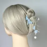 Pastel Blue Flower Hair Claw with Pearl Tassel | Handmade Floral Hair Clip | Romantic Hair Accessory | Elegant Style | Premium Hair Jewelry