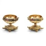 Traditional Indian Brass Diya | Compact Sacred Oil Lamp | Handcrafted Temple Light | Puja Essential | Authentic Prayer Lamp